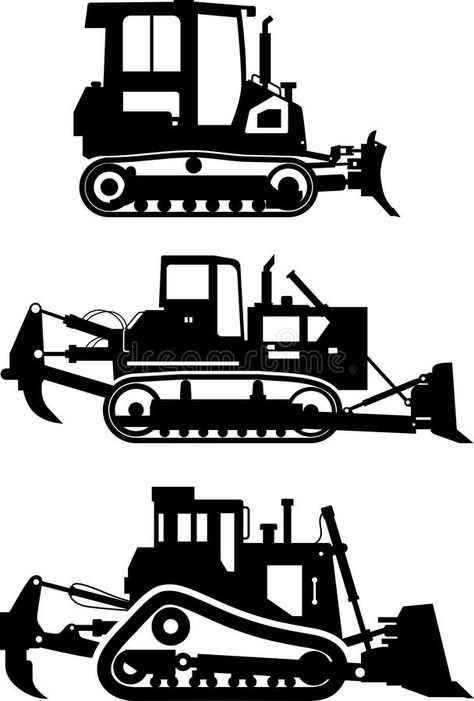 Set of different silhouettes dozers on white background. Heavy construction and mining machines. Vector royalty free illustration Silhouette Illustration, Free Illustration, Vector Stock, Garage Storage, Free Illustrations, Inspirational Tattoos, Heavy Equipment, Stock Illustration, White Background