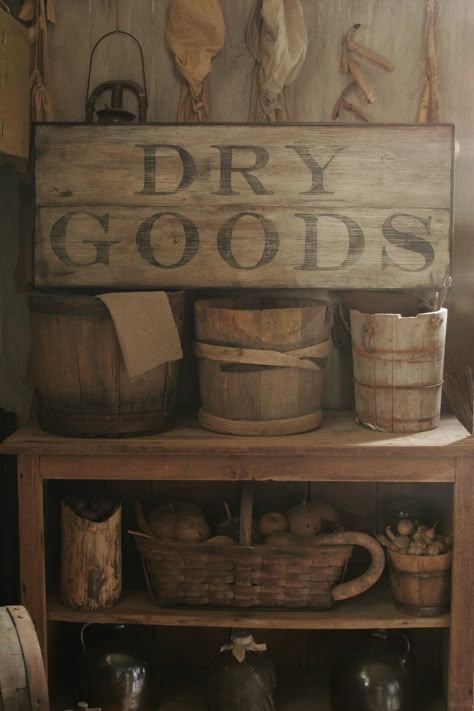 Dry Goods Primitive Home Decorating, Primitive Bathrooms, Primitive Signs, Primitive Homes, Prim Decor, Primitive Furniture, Primitive Kitchen, Primitive Antiques, Primitive Decorating Country