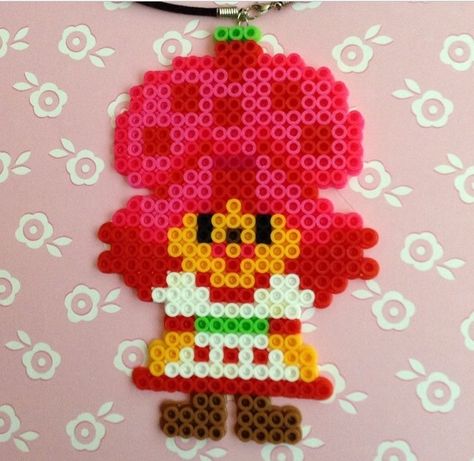 Strawberry Shortcake by @craftsbysweetwater Strawberry Shortcake Pixel Art, Strawberry Shortcake Crafts, Strawberry Shortcake Perler Beads, Perler Beads Strawberry Shortcake, Strawberry Perler Bead Pattern, Muffin Perler Beads, Lollipop Perler Bead, Hamburger Perler Beads, Melted Bead Crafts