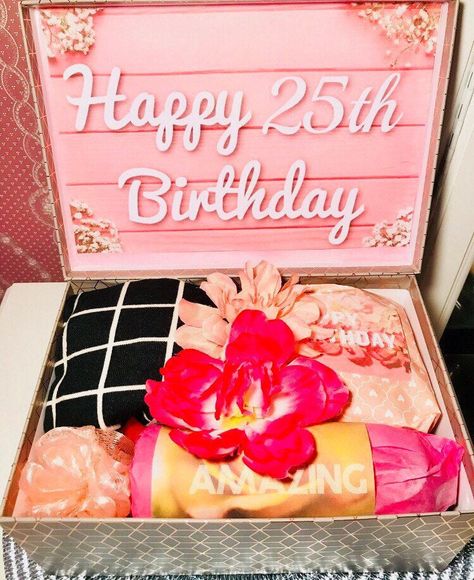 Birthday Care Packages, Bday Gifts For Him, Happy 25th Birthday, 25th Birthday Gifts, Birthday Ideas For Her, Diy Gifts For Mom, Birthday Gift Baskets, Birthday Idea, Birthday Box