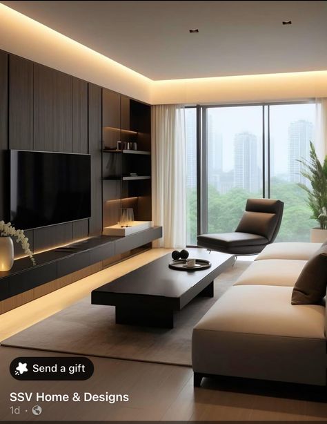 Black And Brown Furniture, Dark Tv Wall, Simulator Room, Small Tv Room, Home Makeovers, Leather Sofa Living Room, Latest Living Room Designs, White Sofa, Black Living Room