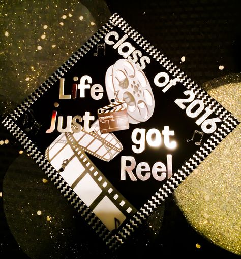 Graduation Cap Designs Film, Film School Graduation, College Grad Cap Ideas, Graduation Cap Decoration Diy, High School Graduation Cap, College Graduation Cap Decoration, Grad Cap Designs, Diy Graduation Cap, College Graduation Parties