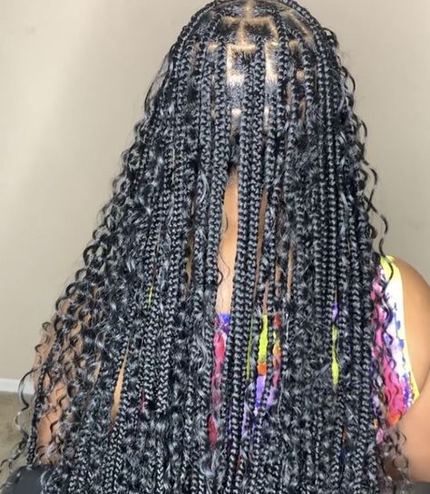 Boho Braids Black Women Hairstyles, Smeduiem Bohemian Knotless, Boho Small Braids, Knowles’s Bohemian Braids, Summer Braids For Black Women Color, Knotless Braids With Spanish Curls, Medium Bohemian Knotless Braids With Color, Bohaime Braids, Bohemian Braids With Beads