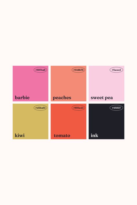 This bright and modern color scheme is ideal for branding and web design. Maintaining color consistency across all platforms is essential for brand awareness. Websites, social media, and printed materials should all use the same shades to ensure easy brand recognition.  #brandawareness #brandrecognition #colorpalette #brandcolorpalette #colorpaletteinspo #colorinspiration #graphicdesign #branddesign #branding #moderncolorpalette Fashion Collection Color Palette, Gcal Color Scheme, Mint And Orange Color Palette, Simple Brand Color Palette, Vogue Color Palette, Brutalist Color Palette, Color Schemes Aesthetic, Website Color Palette Branding, Color Palette 2024