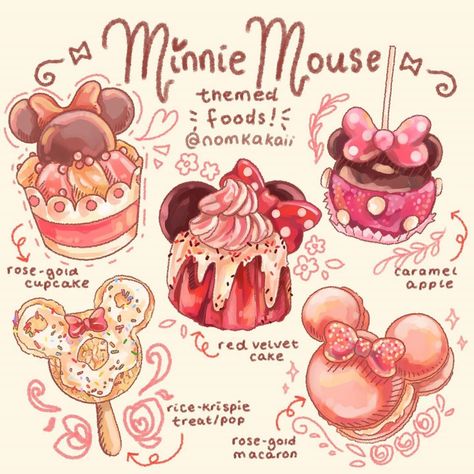 Disney Food Art, Disney Themed Food, Disney Inspired Food, Disney Desserts, Chibi Food, Dessert Illustration, Food Doodles, Disney Treats, Food Artwork