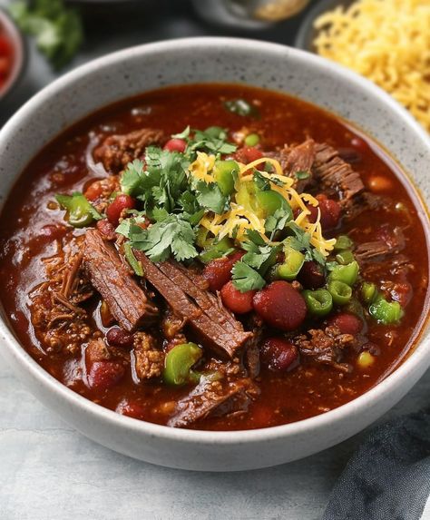 Texas Brisket Chili Recipe Brisket Chili Recipe Crock Pots, Brisket Chili Recipe Texas, Texas Brisket Chili, Leftover Brisket Chili Recipe, Brisket Fajitas, Jewish Brisket, Brisket Chili Recipe, Brisket Crock Pot, Pulled Brisket