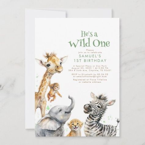 $2.92 | Little Animals Jungle Safari Wild One 1st Birthday #jungle safari animals birthday party, tropical wild one fun cute, little animals brown beige green, sweet baby animals 1st birthday, first birthday trendy wildlife sage, zoo fauna adventure awaits exotic, little elephant giraffe africa, baby monkey and zebra, little cheetah adorable african, wilderness savanna journey Safari Wild One, Wild One 1st Birthday, Jungle Thema, Safari Animals Birthday, Wild One Birthday Invitations, Animals Jungle, Safari Theme Birthday, Wild One Birthday Party, Safari Birthday Party