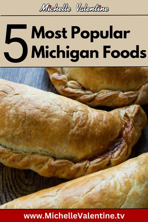 When in Michigan, try the cherry pie, Coney Island hot dog, and pasties to experience the state's culinary delights. #MichiganEats #CherryPie #ConeyIslandHotdog #Michigan #loveeattravel #michellevalentine #travel #food #love #tvshow #pbs #recipes #traveltips #recipes #shop #news Michigan Food Recipes, Michigan Pasties Recipes, Pasties Recipes Michigan, Pasty Recipe Michigan, Michigan Recipes, Coney Dogs, Coney Island Hot Dog, Michigan Food, Pasties Recipes