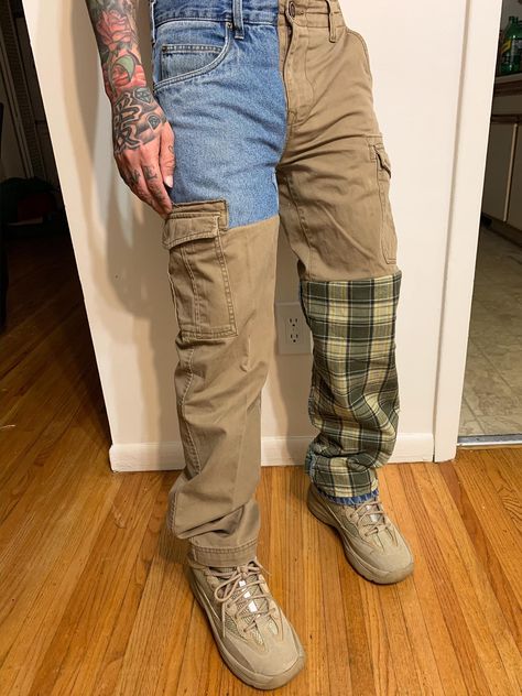 Custom Cargo Pants, Reworked Pants, Patchwork Cargo Pants, Custom Jeans Diy, Remake Clothes, Ropa Upcycling, Diy Pants, Look Festival, Diy Clothes Design