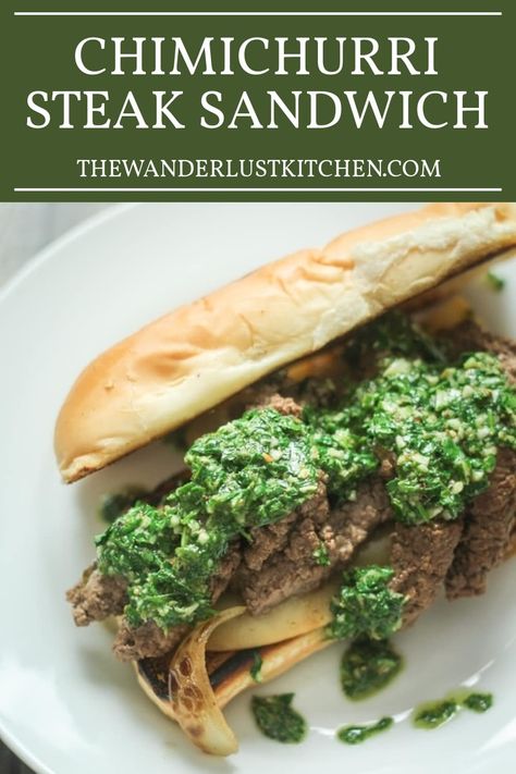 Bite into the ultimate sandwich experience - our Chimichurri Steak Sandwich! A symphony of seasoned steak, gooey cheese, and vibrant Chimichurri sauce, wrapped in a warm hoagie roll. Steak Sandwich Recipe, Seasoned Steak, Easy Lunches For Work, Ultimate Sandwich, Chimichurri Steak, Chimichurri Sauce Recipe, Steak Sandwich Recipes, Steak Rolls, Steak Sandwiches