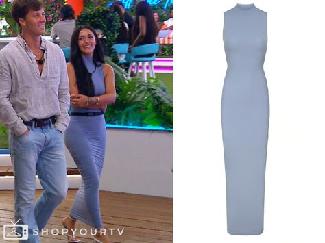 Love Island (USA): Season 6 Episode 13 Leah's Blue Fitted Dress Love Island Usa Rob And Leah, Rob And Leah Love Island Season 6, Rob And Leah Love Island, Leah Love Island Usa Season 6, Love Island Usa Outfits, Leah Love Island Usa, Leah Love Island Outfits, Leah Kateb Love Island Outfits, Love Island Costumes