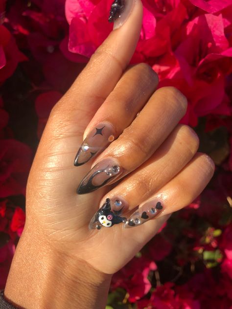 Kuromi Nails Acrylic, Nails Kuromi, Kuromi Nails, Nails Pink Acrylic, Acrylic Aesthetic, Pink Toe Nails, Nails Bling, Ten Nails, Purple Acrylic Nails