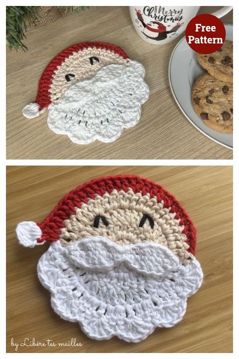 Santa Claus Coaster Free Crochet Pattern Crochet Wreath Pattern, Santa Coasters, Crochet Christmas Ornaments Free, Diy Lace Ribbon Flowers, Crochet Coasters Free Pattern, Christmas Crochet Patterns Free, Crochet Snowman, Crochet Santa, Santa Patterns