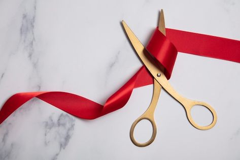 Grand Opening Background, Opening Background, Gold Scissors, Background Gold, Png Text, Marble Background, Grand Opening, Red Ribbon, Premium Photo