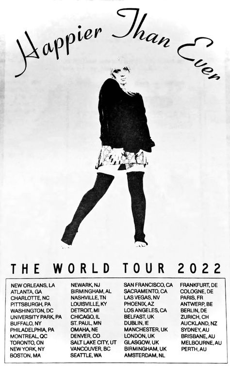 Billie Eilish Tour Poster, Billie Eilish Poster Prints, Billie Eilish Song Poster, Billie Eilish Prints, Downtown Posters, Watch Billie Eilish, Billie Poster, Music Band Poster, World Tour Poster