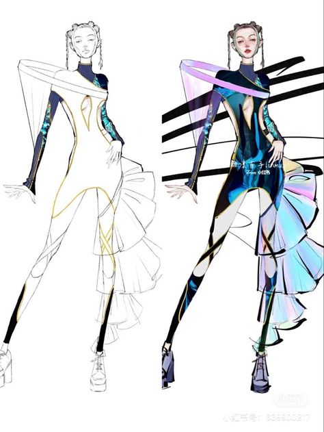 Fashion Sketchbook Inspiration, Costume Design Sketch, Fashion Illustration Poses, Space Fashion, Fashion Illustrations Techniques, Geometric Fashion, Fashion Design Sketchbook, Fashion Design Collection, 카드 디자인