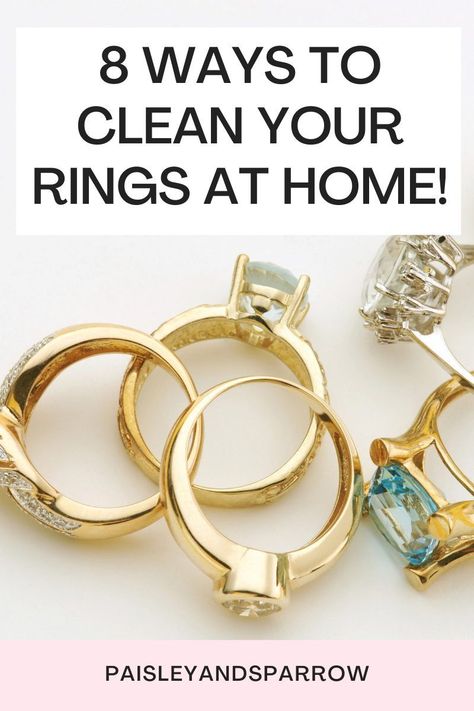 Here are 8 easy ways to clean your rings at home! How to clean your rings. Cleaning Silver, Home Keeping, Clean Rings, How To Clean Gold, Platinum Rings, Clean Jewelry, Cleaning Stuff, How To Clean Silver, Diy Cleaning Solution