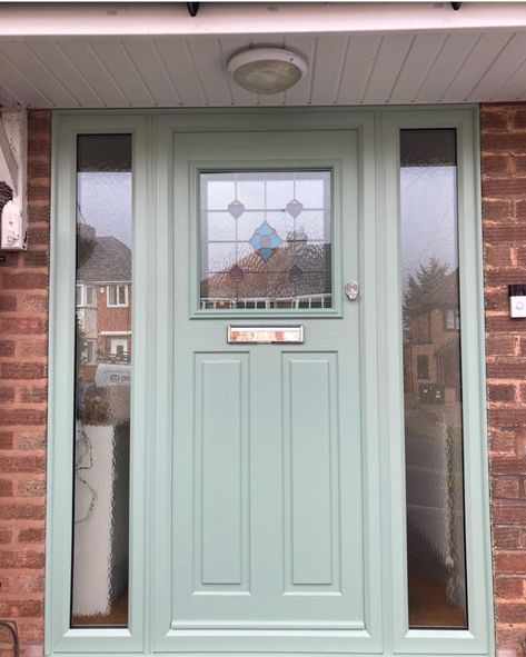 Green Upvc Front Door, Green Composite Front Door, Sage Door Exterior, 1930 Front Door, Bungalow Front Door, Victorian Front Door, Upvc Front Door, Wooden Front Door, Victorian Front Doors