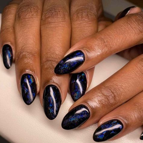 17 Black Glitter Nail Ideas for a Sophisticated and Sparkly Mani Dark Blue Nail Ideas, Black Sparkly Nails, Glitter Nail Ideas, Dark Blue Nail, Blue Nail Ideas, Emoji Nails, Checkered Nails, Black Nails With Glitter, Dark Blue Nails