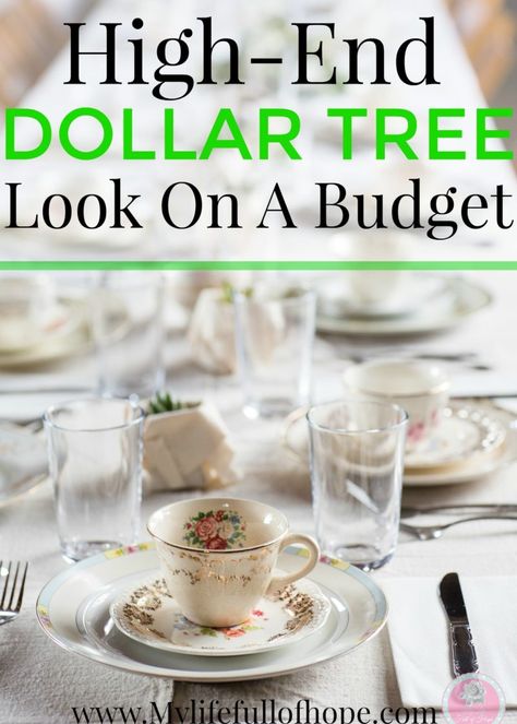 Creating a High-End Dollar Tree Tablescape and Decor Look On a Budget. Creating the look is easy to and afforable to do. let me show you how with these 4 easy ways. Garden Party On A Budget, En Blanc Party Table Settings, Dollar Tree Table Setting, Dollar Tree Table Decor, Brunch Table Setting, There Is Always Hope, Frugal Wedding, Brunch Table, Money Saving Mom