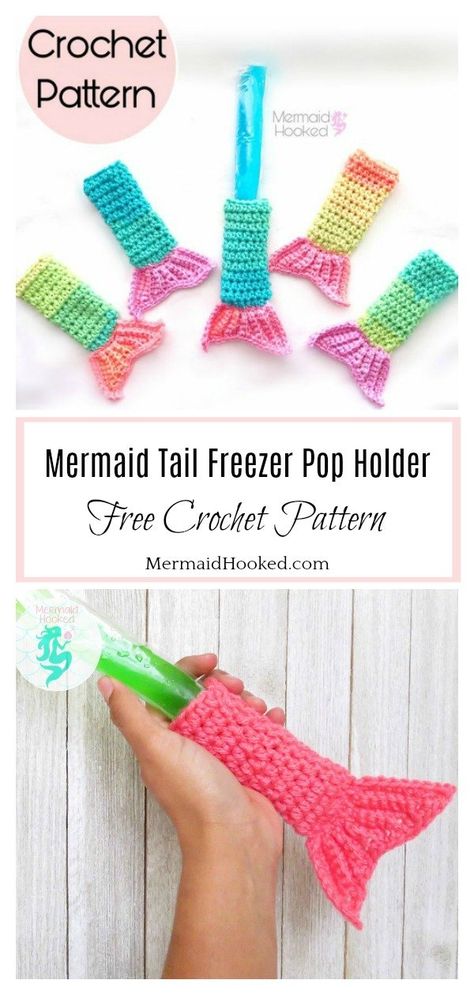 Fun Freezer Pop Holders Free Crochet Pattern Crochet Freezer Pop Holder Pattern, Crochet Popsicle Holder Pattern Free, Crochet Craft Fair Ideas, Crochet A Heart, Character Crochet, Crochet Craft Fair, Crochet Accessory, Crochet Mermaid Tail, Crochet Leg Warmers