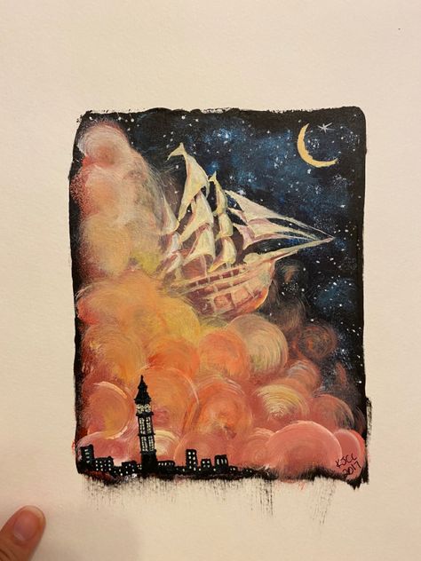 Neverland Drawings, Peter Pan Painting Ideas, Peter Pan Artwork, Neverland Painting, Peter Pan Crafts, Peter Pan Acrylic Painting, Neverland Drawings Peter Pans, Peter Pan Painting, Peter Pan Drawing