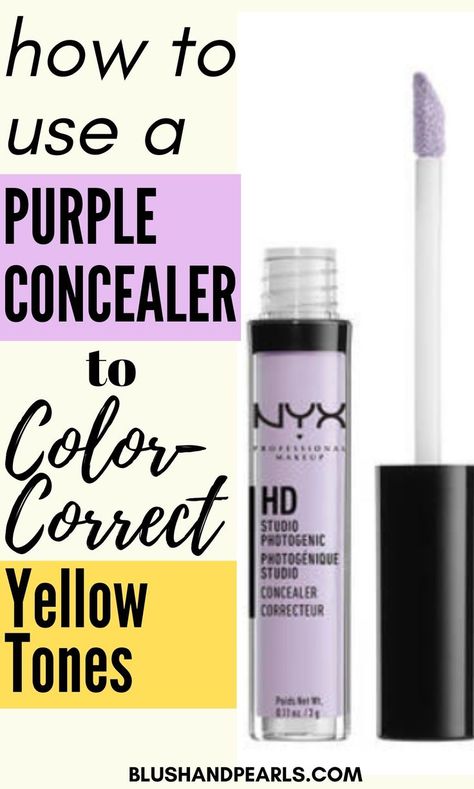 How To Use A Purple Concealer to Color-Correct Yellow Skin Tones. | nyx cosmetics hd concealer purple | best drugstore concealer full coverage | amazon makeup products | makeup tips to correct yellow skin tone | how to apply concealer to color correct | best full coverage concealer | drugstore makeup must haves | #nyxcosmetics #drugstoremakeup Concealer Drugstore, Colour Correcting Concealer, Purple Concealer, Drugstore Makeup Must Haves, Best Full Coverage Concealer, Nyx Concealer, Green Concealer, Best Drugstore Concealer, Hd Concealer