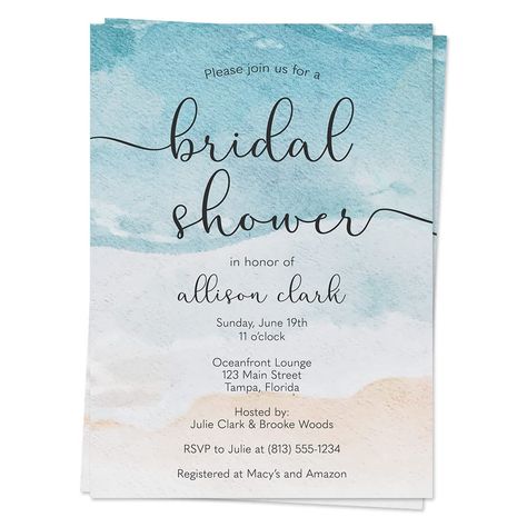 PRICES MAY VARY. ♥ Invite guests to your bridal shower with this beach themed invitation featuring a sand and ocean background. ♥ Includes 12 Invitations and 13 White Envelopes. ♥ Invitations measure 5x7 inches and are custom printed with your event details. ♥ Printed on high quality matte smooth finish card stock. ♥ All our products are Made with Love in the USA. ♥ Female owned & veteran owned small business. ♥ Invite guests to your bridal shower with this beach themed invitation featuring a sa Cheap Beach Wedding, Pearl Baby Shower, Ocean Wedding Theme, Beach Bridal Shower Invitations, Ocean Background, Dream Beach Wedding, Beach Bridal Showers, Ocean Wedding, Beach Bridal