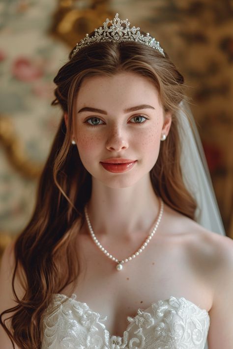 Wedding Dress Hair Down, Wedding Hairstyles With Veil And Tiara, Unique Bridal Looks, Bride Hair Styling, Wedding Bride Hairstyles, Wedding Dress Hairstyles, Hairstyle For Bride, Bridesmaid Wedding Hair, Wedding Hair Ideas