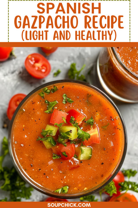 Spanish Gazpacho Recipe Spanish Gazpacho Recipe, Gaspacho Soup, Authentic Gazpacho Recipe, Spanish Gazpacho, Gazpacho Soup, Cultural Food, Gazpacho Recipe, Chilled Soup, Sweet Bell Peppers