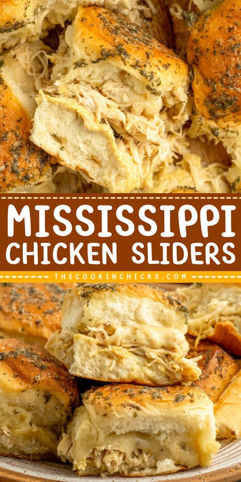 From tailgates to family dinners, these Mississippi Chicken Sliders are sure to steal the show – get ready for some serious finger-lickin' goodness! Italian Chicken Sliders, Mississippi Sliders, Mississippi Chicken Sliders, Chicken Sliders Recipes Kings Hawaiian, Six Sisters Recipes, Chicken Sliders Recipes, Recipes With Hawaiian Rolls, Flavorful Chicken Breast Recipes, Sliders Recipes Hawaiian Rolls