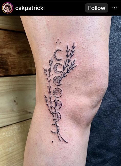 Witchy Back Of Neck Tattoo, Witchy Knee Tattoo Ideas, Brain Cloud Tattoo, Midnight Margaritas Tattoo, Whichy Vibes Tattoo, Lavender Moon Tattoo, Witchy Dagger Tattoo, Witchy Neck Tattoo, Witchy Thigh Tattoos Women