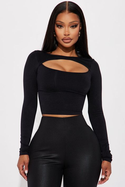 Like I Said Seamless Cut Out Top - Black | Fashion Nova College Outfits Fall, Christmas Outfit Aesthetic, Jodie Joe, Outfits Nyc, Boat Neck Long Sleeve, Spring Ootd, Office Casual Outfit, Purple Knit, Fasion Outfits