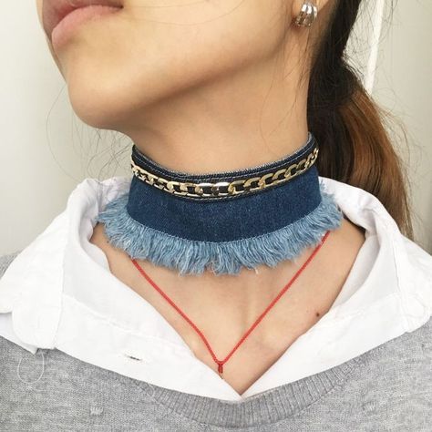 Denim Choker, Unique Jeans, Diy Fabric Jewellery, Good Luck Necklace, Dainty Diamond Necklace, Statement Collar Necklace, Denim Jewelry, Handmade Fashion Jewelry, Dangle Necklaces