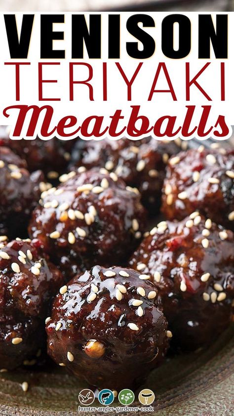 Venison Meatball Recipes, Teriyaki Meatballs Recipe, Wild Game Dinner, Venison Meatballs, Teriyaki Meatballs, Deer Recipes, Ground Venison, Deer Meat Recipes, Rustic Recipes