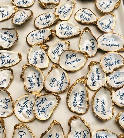 Oyster Shell Place Cards, Oyster Wedding, Shell Place Cards, Placecards Wedding, Place Cards Wedding, East Coast Wedding, Vero Beach Fl, Wedding Money, Party Inspo