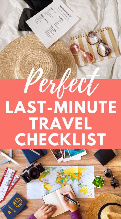 Use this last-minute travel checklist to turn pre-trip chaos into calm. This travel packing guide will help you remember everything from passports to phone chargers. With this packing checklist, you can leave knowing you’ve packed and taken care of all the essentials. | packing guide travel | packing checklist for vacation | packing checklist template | last minute packing tips | last minute packing checklist | last minute packing list | last minute packing items |  packing for travel Last Minute Packing List, Packing Checklist For Vacation, Checklist For Vacation, Luggage Packing List, Packing Checklist Template, Vacation Packing Checklist, Smart Packing, Packing Essentials List, Vacation Checklist