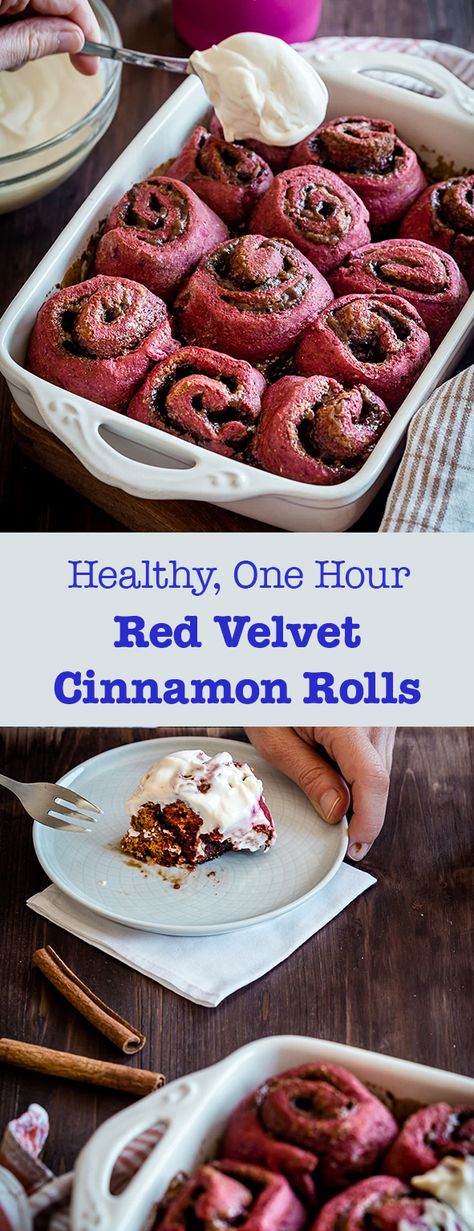 With this recipe you can create the best ever Red Velvet Cinnamon Rolls in less than an hour. They are healthy and delicious! Cinnamon Rolls No Yeast, Rolls No Yeast, Red Velvet Cinnamon Rolls, Sweet Bread Rolls, Nutter Butter, Sweet Treats Recipes, Savoury Baking, Chocolate Cinnamon, Food Shows