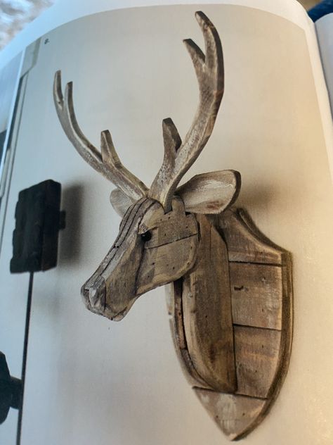 Wood Deer Diy, Diy Cardboard Deer Head, Diy Wooden Deer Christmas Decorations, Elk Head Decor, Wooden Bull Head, Wooden Deer Head, Rocking Chair Woodworking Plans, Chair Woodworking Plans, Recycled Art Projects