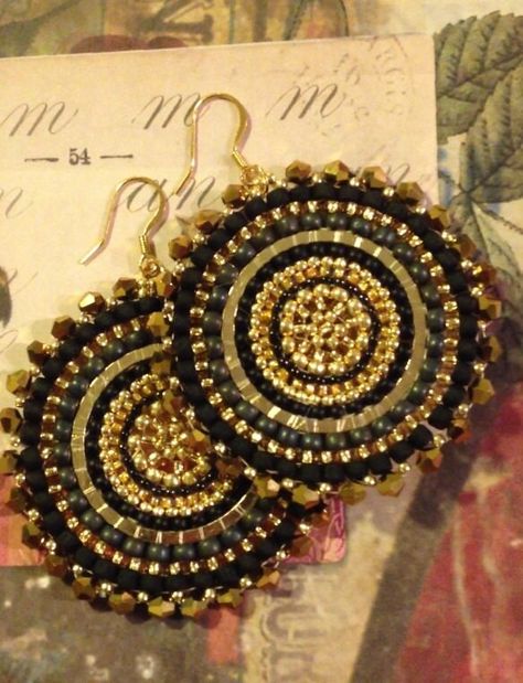 Black and Gold Crystal Goddess Seed Bead Earrings Big Bold Disc Earrings Beadwork Jewelry Statement Jewelry - Etsy Gold Beaded Earrings, Disk Earrings, Triple Hoop Earrings, Gold Bead Earrings, Crystal Goddess, Indian Jewellery Design Earrings, Earrings Big, Opal Earrings Stud, Unusual Jewelry