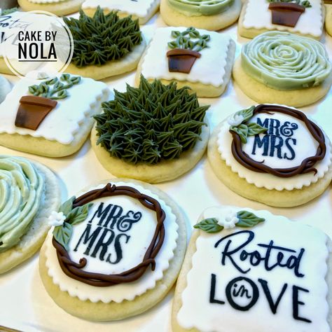 Love this set of cookies for a Rooted in Love bridal shower! #cookiedecorating #fondantcookies #instacookie #cookiesofinstagram #decoratedsugarcookies #cookiestagram #buttercreamcookies #buttercreamflowers #handpaintedfondant #marshmallowfondant #rootedinlove #decoratedcookies Rooted In Love Bridal Shower Theme, Love Bridal Shower Theme, Rooted In Love, Love Cookies, Marshmallow Fondant, Themed Bridal Shower, Fondant Cookies, Buttercream Flowers, Bridal Shower Theme