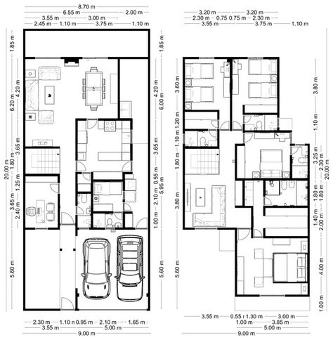 270m2 (9x20m) two-floor luxury house plan with 4 bedrooms, family room and a office. 300m2 House Plan 2 Floor, Closed Floor Plan, Floor Plan Sketch, 30x50 House Plans, Rendered Floor Plan, 3d Floor Plan, Little House Plans, Modern Floor Plans, Coastal House Plans