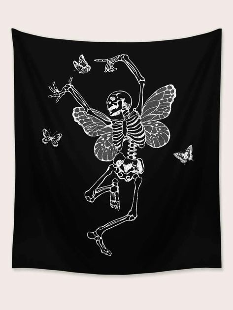 ROMWE Fairy Grunge Skull Print Tapestry | SHEIN USA Grunge Tapestry, Tapestry Room, Teen Party, Printed Tapestries, Fairy Grunge, Skull Print, Home Textile, Blankets & Throws, Diy And Crafts