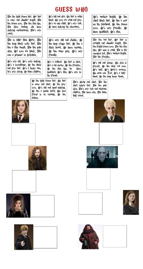 Guess who online worksheet Guess Who Printable, Harry Potter Portraits, Listening Test, Good Vocabulary, English As A Second Language (esl), English As A Second Language, Guess Who, School Subjects, Online Workouts