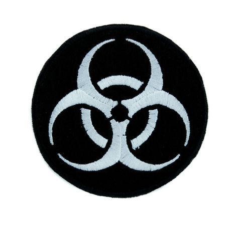 Toxic White Biohazard Sign Patch Iron on Applique Horror Clothing Zombie Apocalypse Biohazard Tattoo Design, Patch Stencils, Biohazard Clan Master, Biohazard Aesthetic Green, Emo Patches, Psychobilly Girl, Biohazard Sign, Horror Clothing, Horror Patches