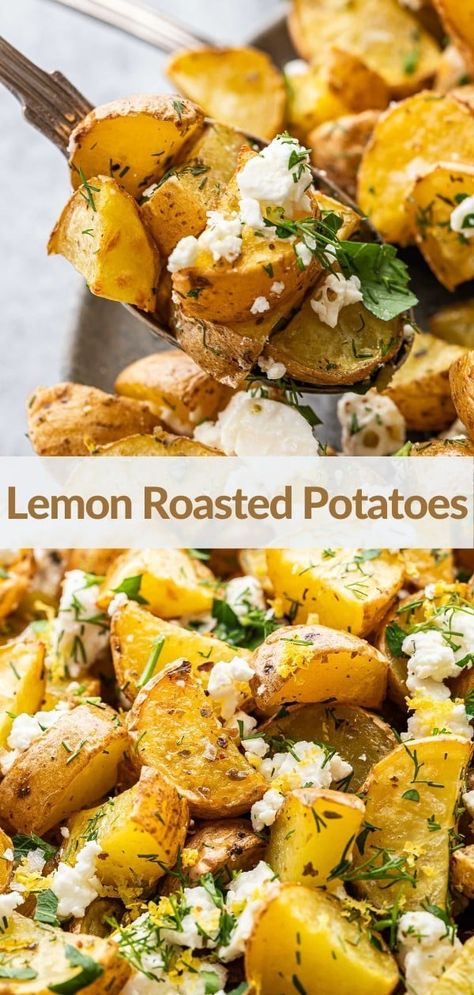 Feta Roasted Potatoes, Golden Potato Recipes, Recipe Runner, Pesto Dishes, Lemon Roasted Potatoes, Easy Roasted Potatoes, Baked Salmon Lemon, Greek Lemon Potatoes, Broccoli Cheddar Chicken