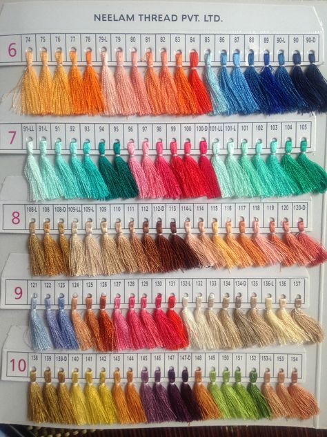 Embroidery Thread Colour Combinations, Embroidery Swatches, Colour Shade Card, Color Names Chart, Color Knowledge, Swatch Book, Yarn Color Combinations, Thread Bangles Design, Corset Sewing Pattern