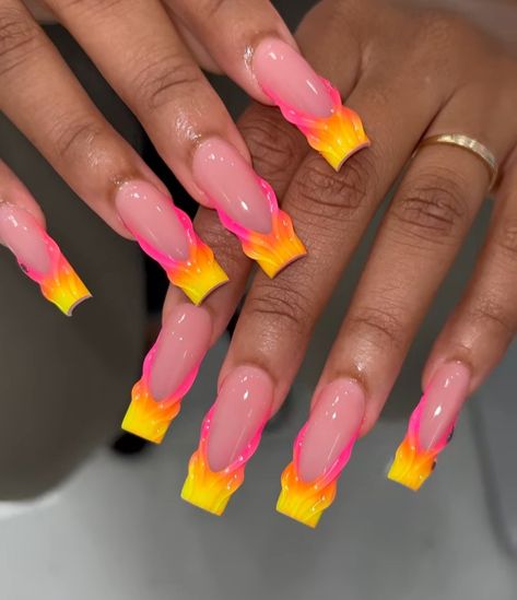 Fye Nails, Acrylic Medium, Colored Acrylic Nails, French Acrylic Nails, Vacation Nails, Long Square Acrylic Nails, Short Acrylic Nails Designs, Neon Nails, Yellow Nails