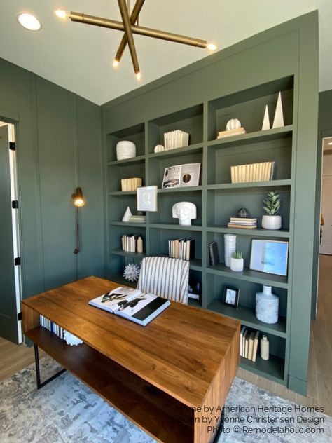 Gray Green Paint Color For Cabinet Built In Shelving, Sherwin Williams Rosemary Lookalike, Home Office, Remodelaholic SGPH21 H16 Green Paint Color Palette, Bright Green Paint Colors, Best Office Colors, Best Dark Green Paint Colors, Gray Green Paint Colors, Best Dark Green Paint, Dark Green Paint Colors, Green Bookshelves, Dark Green Paint