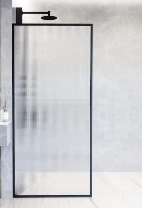 Textured Glass Shower Screen, Reed Glass Shower Screen, Fluted Glass Partition Bathroom, Black Frame Shower Screen, Textured Glass Shower Doors, Bathroom Door Glass Design, Ribbed Glass Shower Screen, Reeded Glass Shower Screen, Fluted Glass Shower Screen